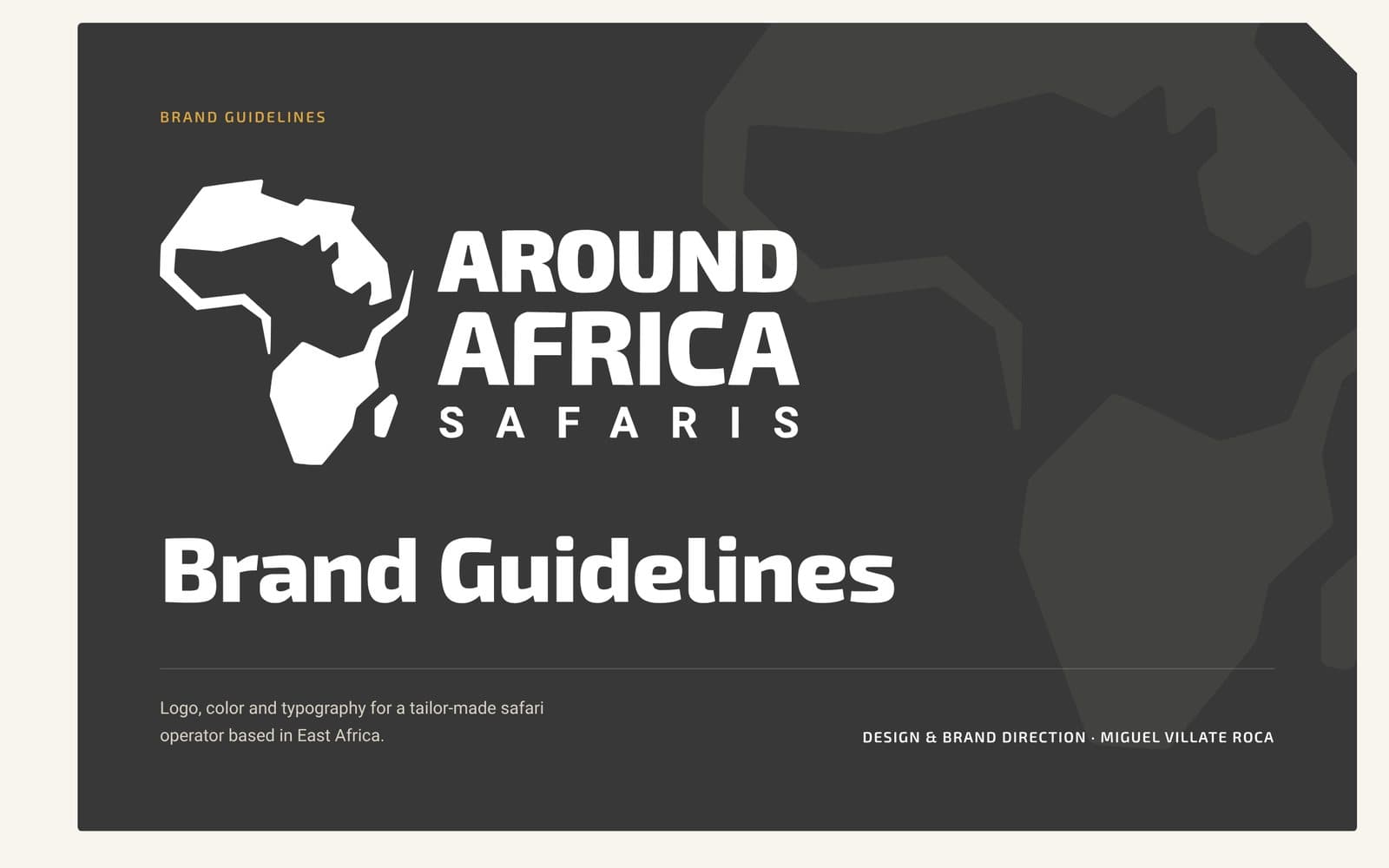 Portada del manual de marca sobre fondo gris oscuro.