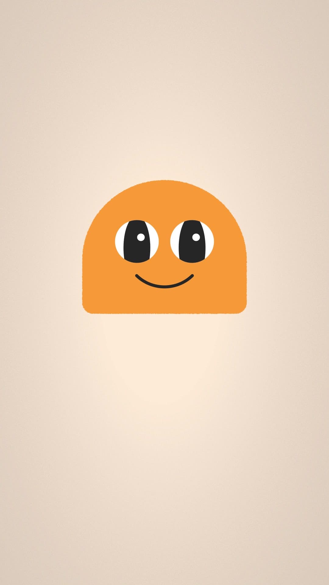 El personaje naranja, en forma de cúpula, sobre un degradado cálido.