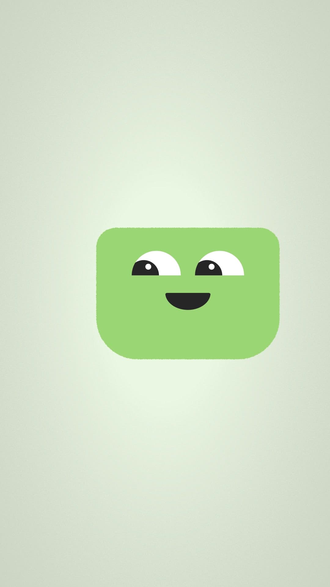 El personaje verde, rectangular y sonriente, sobre un degradado verde suave.