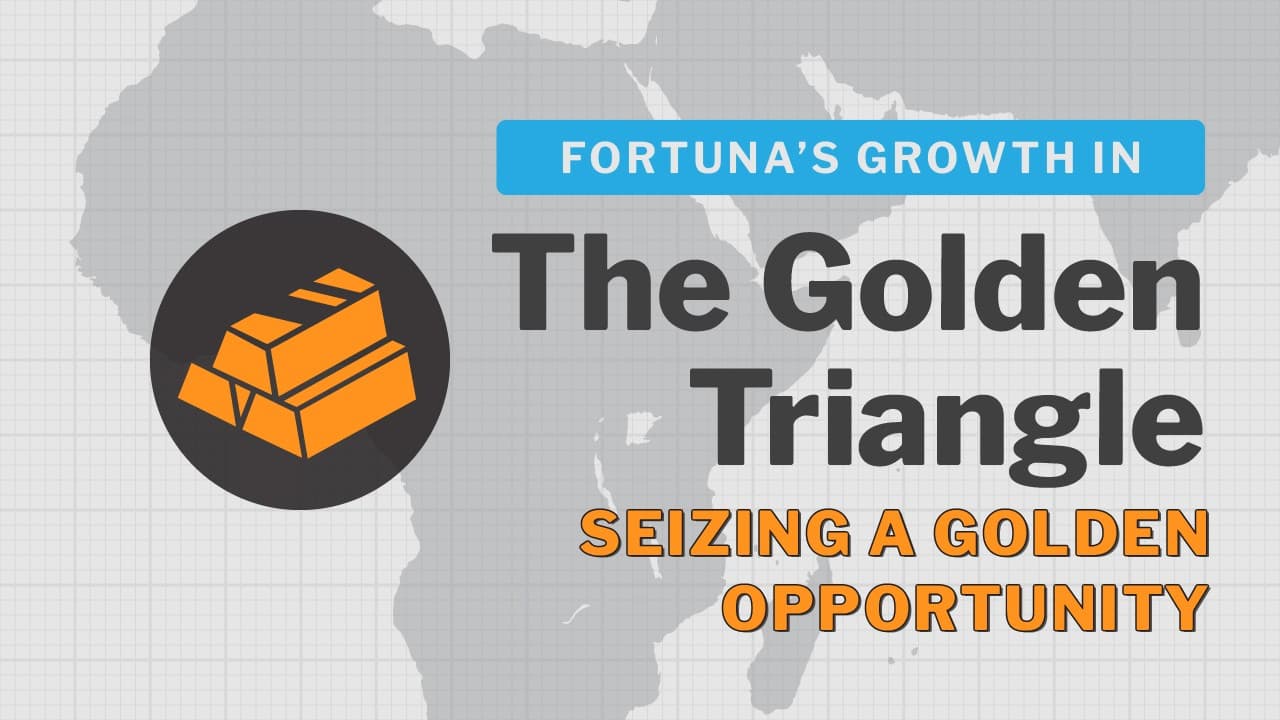 Miniatura de YouTube: un icono de lingotes de oro sobre un mapa de África y el título «The Golden Triangle».
